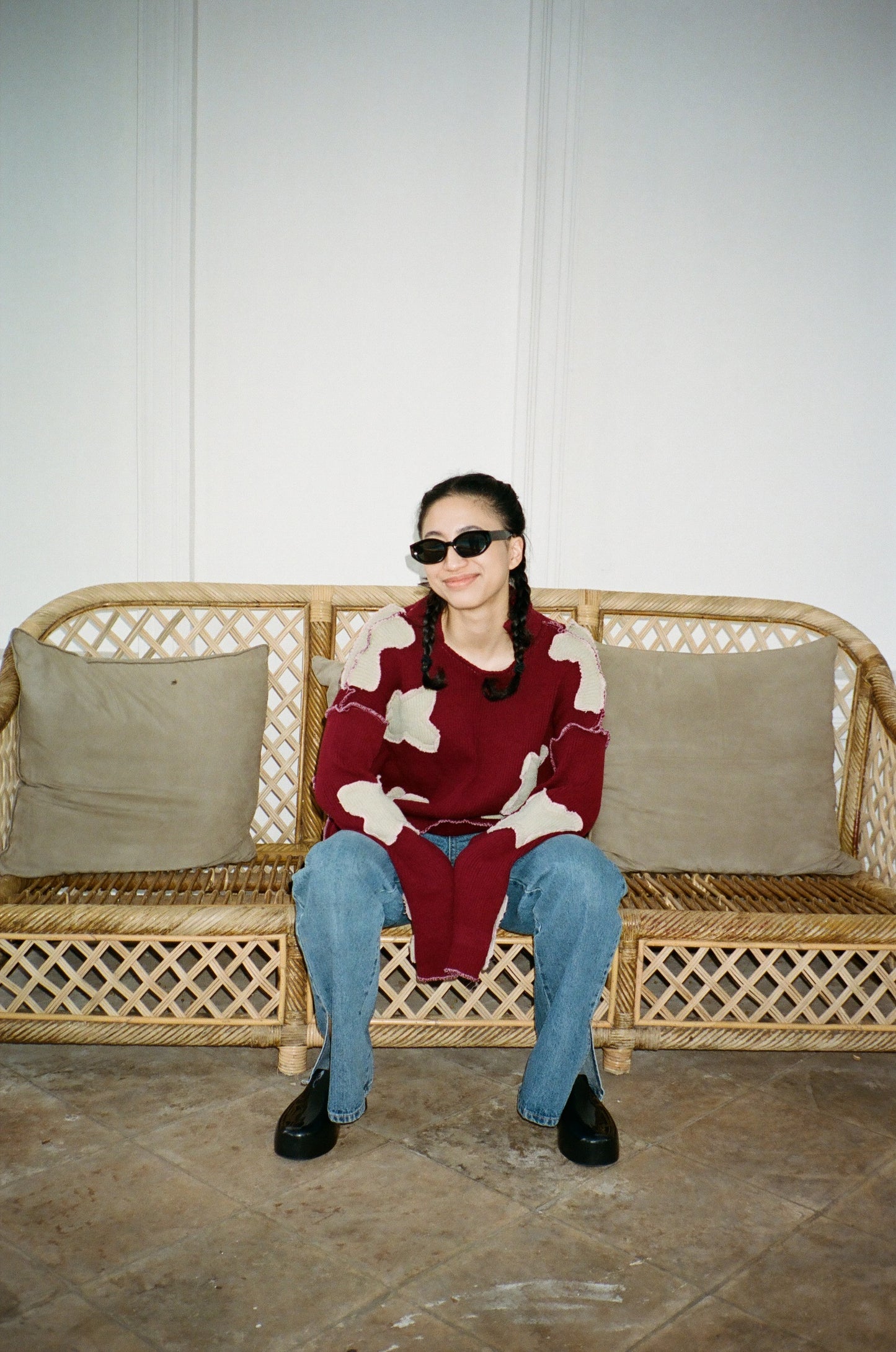 Blossom Sweater in Maroon & Beige