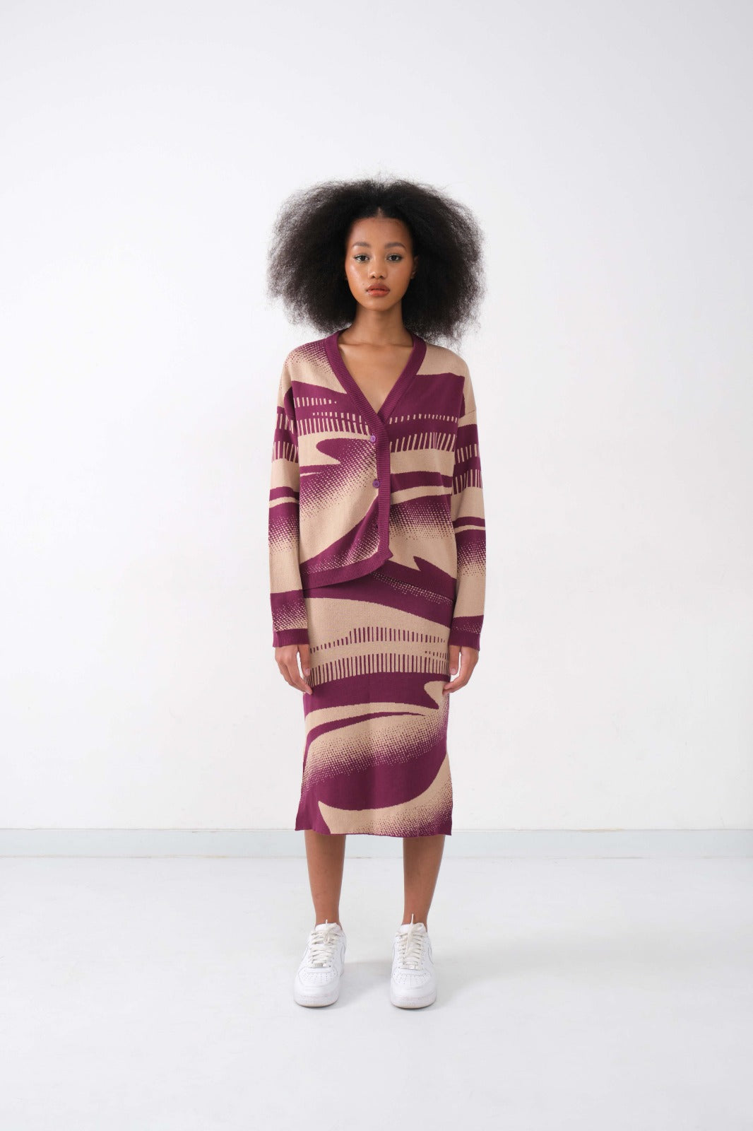 Peony Midi Skirt in Maroon & Beige