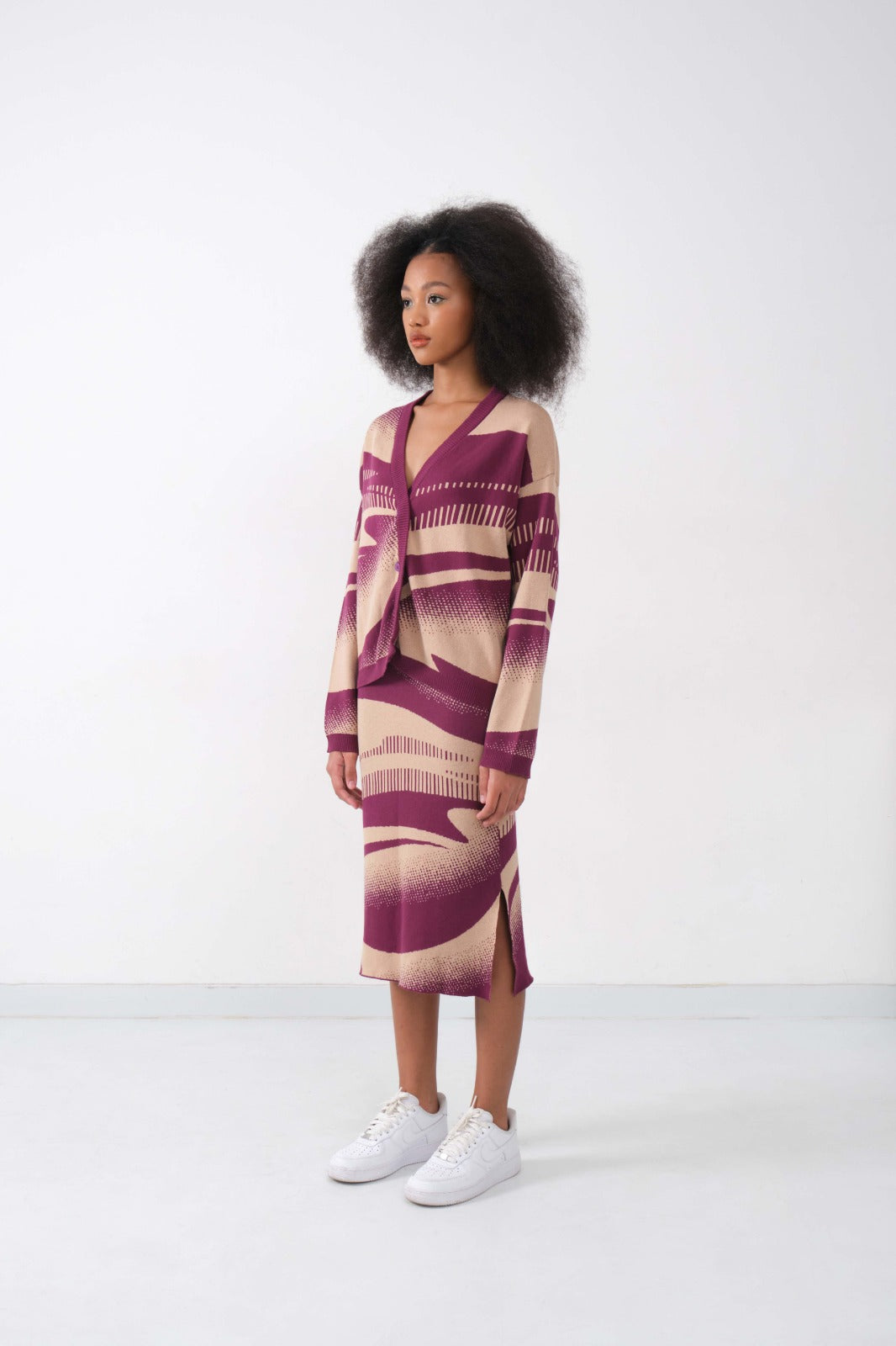 Peony Midi Skirt in Maroon & Beige