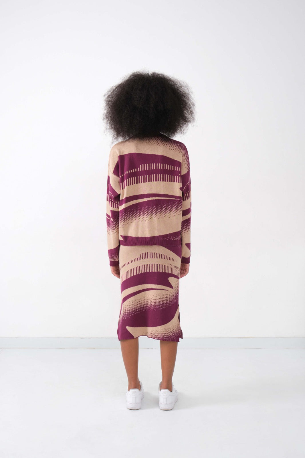Peony Midi Skirt in Maroon & Beige