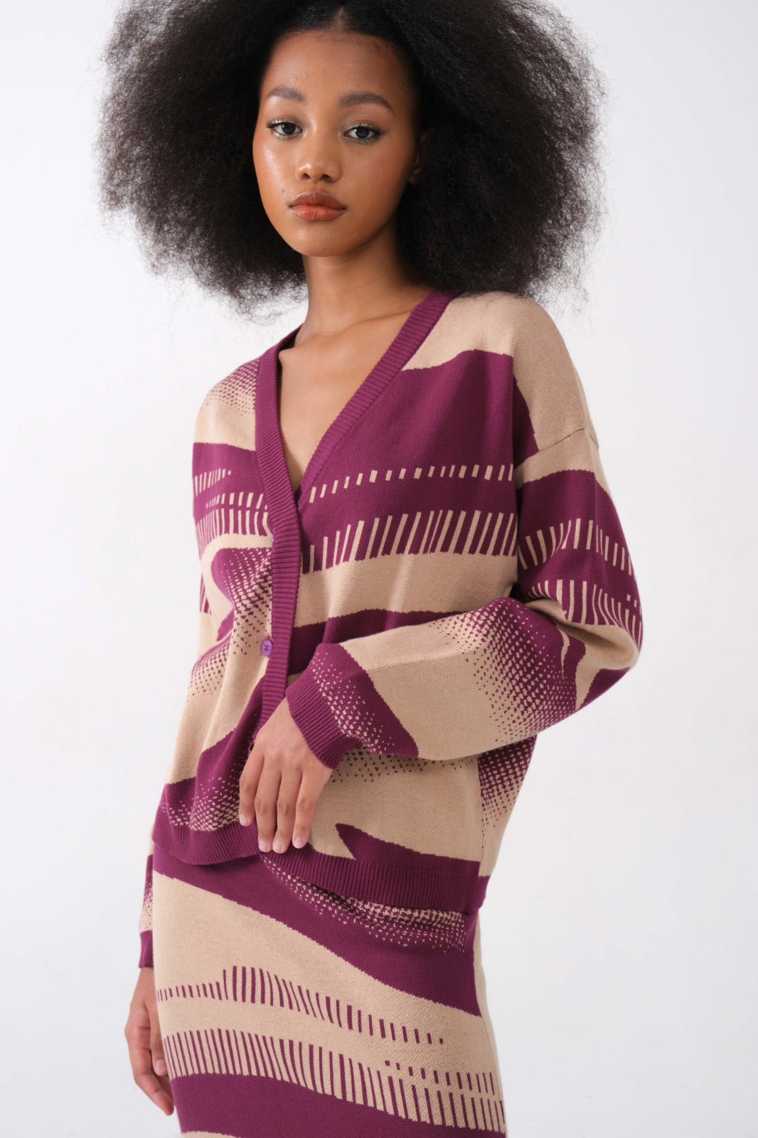 Peony Midi Skirt in Maroon & Beige