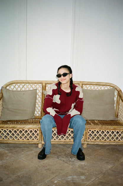 Blossom Sweater in Maroon & Beige