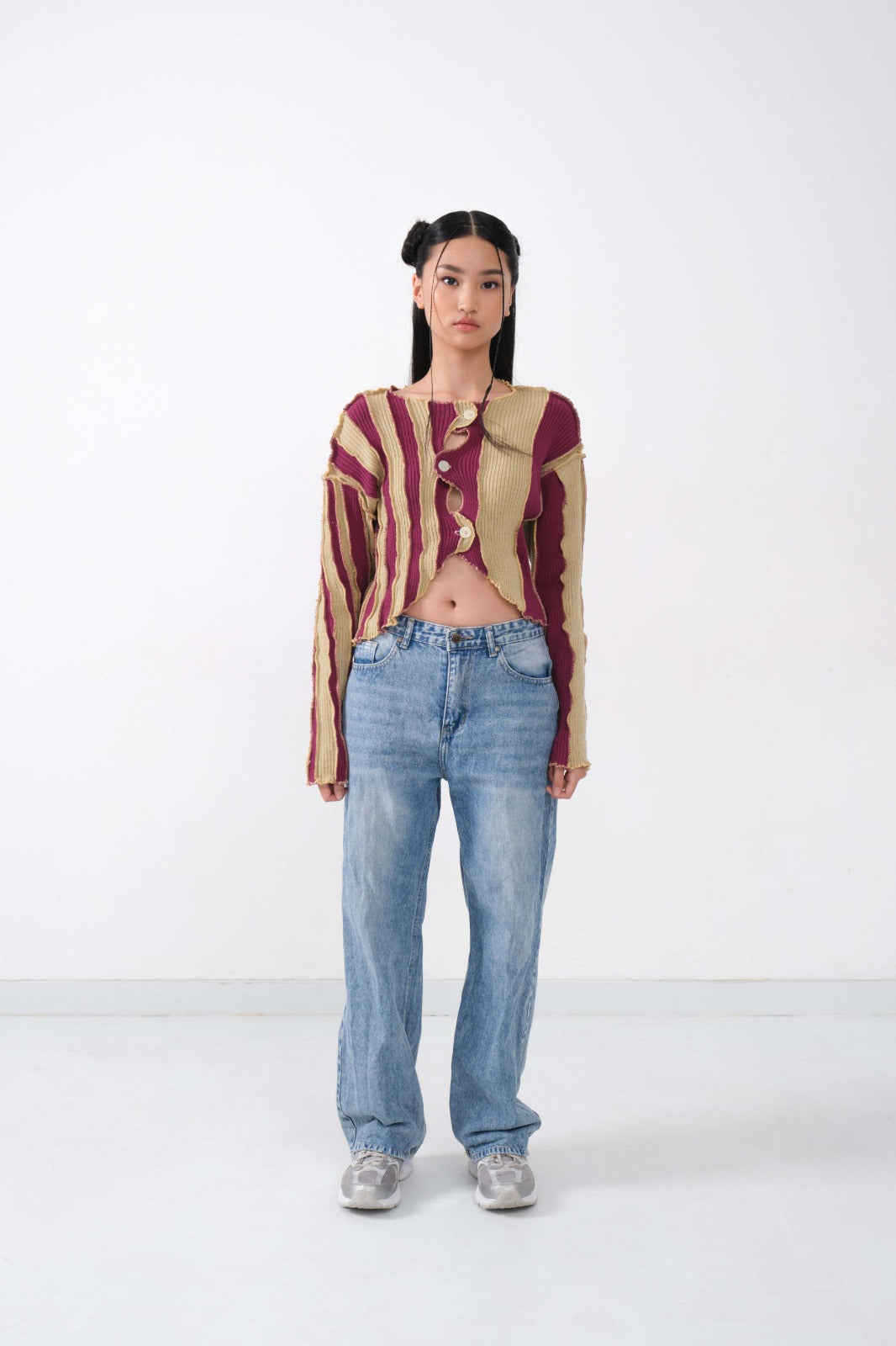 Blashter Cardigan in Maroon & Beige