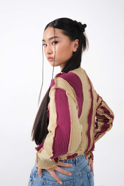 Blashter Cardigan in Maroon & Beige
