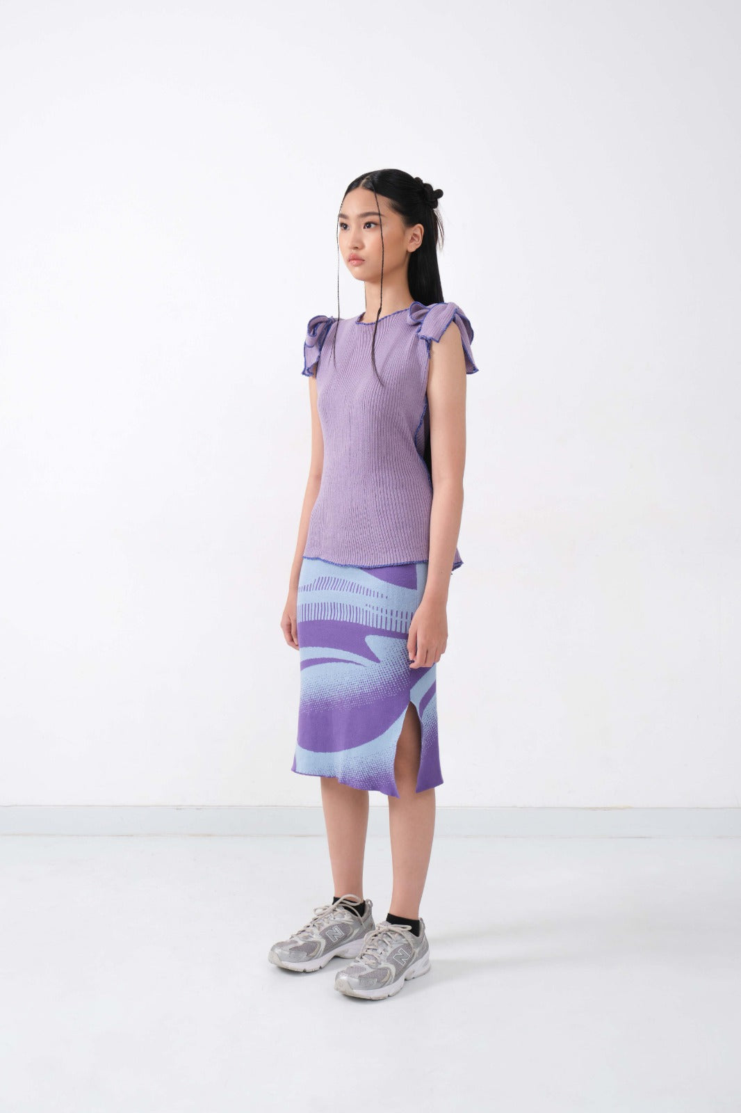 Peony Midi Skirt in Lilac & Blue