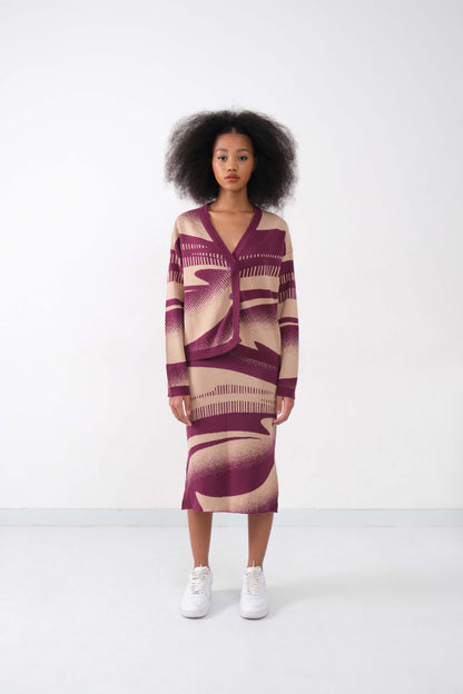 Peony Midi Skirt in Maroon & Beige