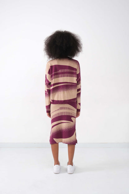 Peony Midi Skirt in Maroon & Beige