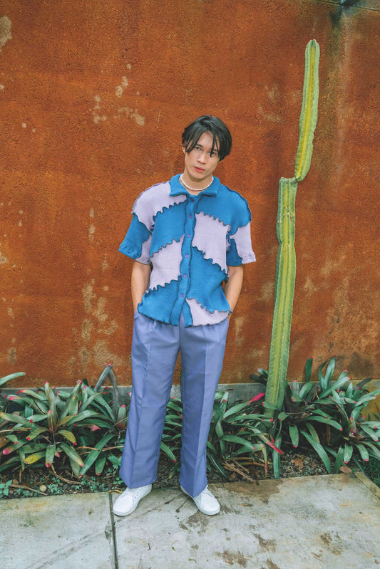 Leon Shirt with detachable sleeve in Lilac & Blue