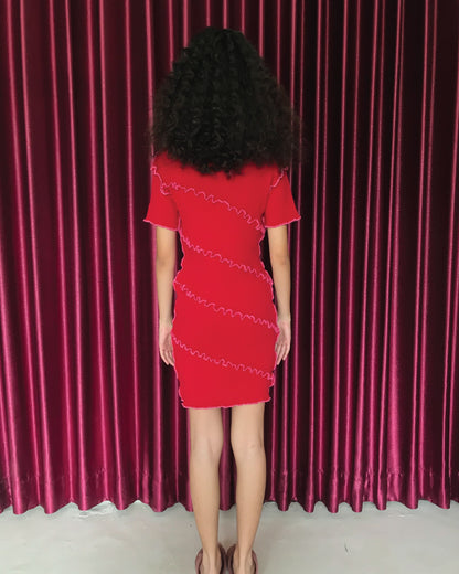 Ready Stock: Claire Dress Short Sleeves in Red & Pink