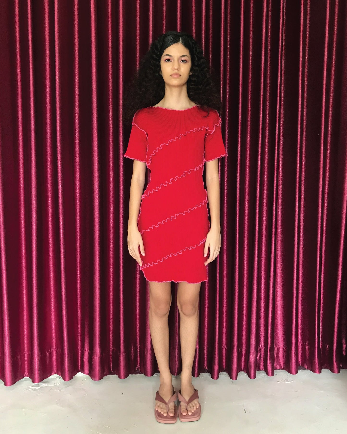 Ready Stock: Claire Dress Short Sleeves in Red & Pink