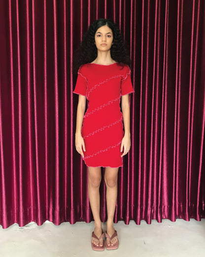 Ready Stock: Claire Dress Short Sleeves in Red & Pink