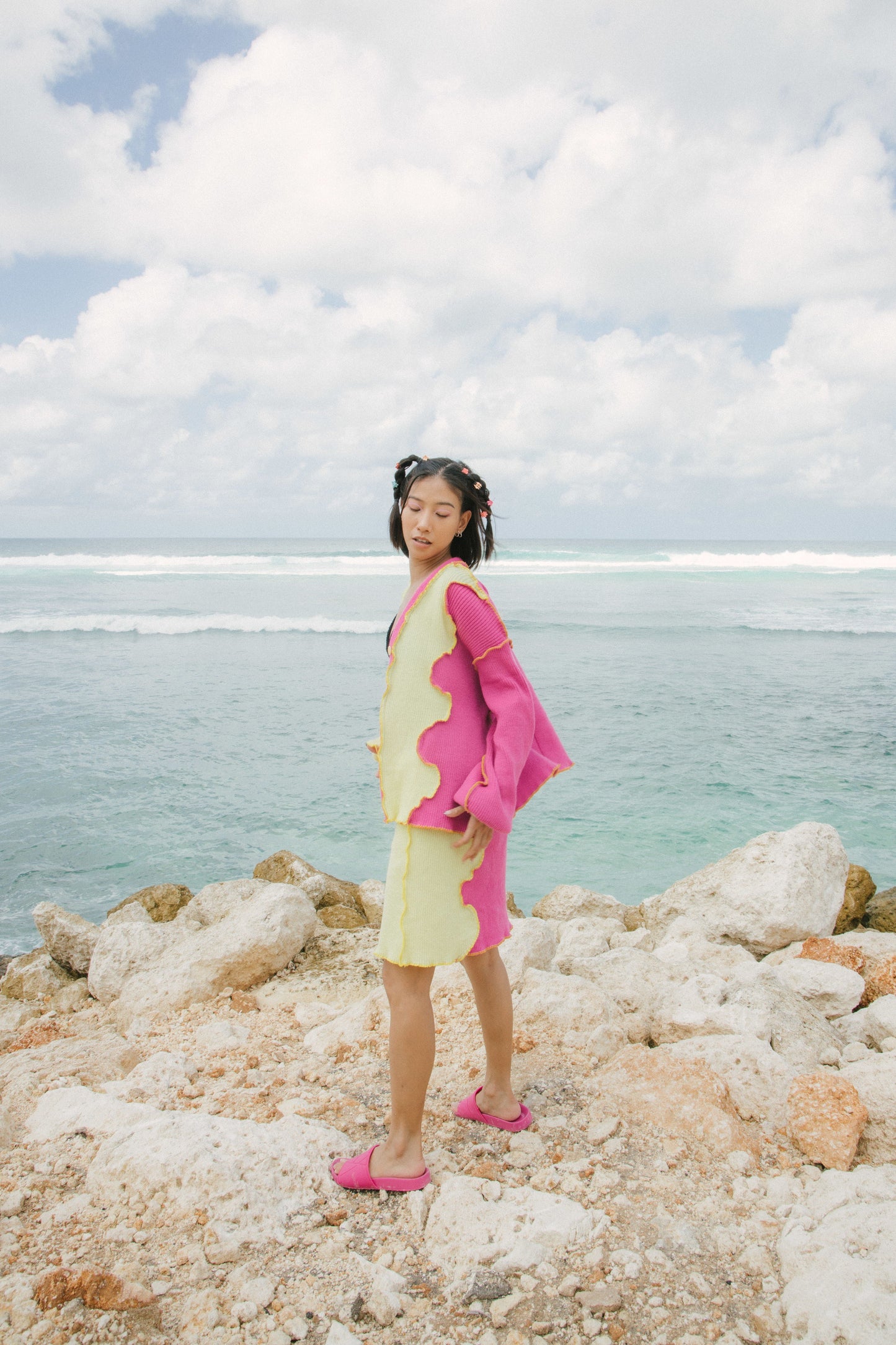 Ready Stock: Reversible Paloma Cardigan in Pink & Yellow