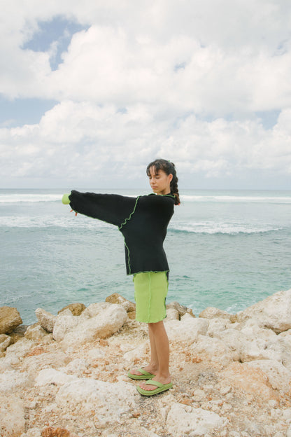 Reversible Paloma Cardigan in Black & Neon Green