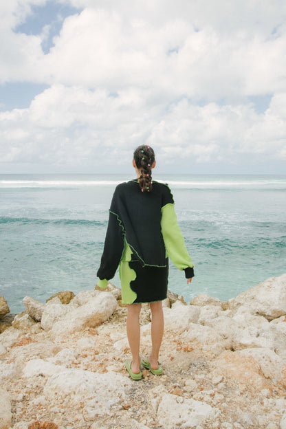 Reversible Paloma Cardigan in Black & Neon Green