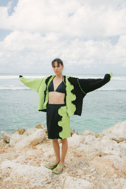 Reversible Paloma Cardigan in Black & Neon Green